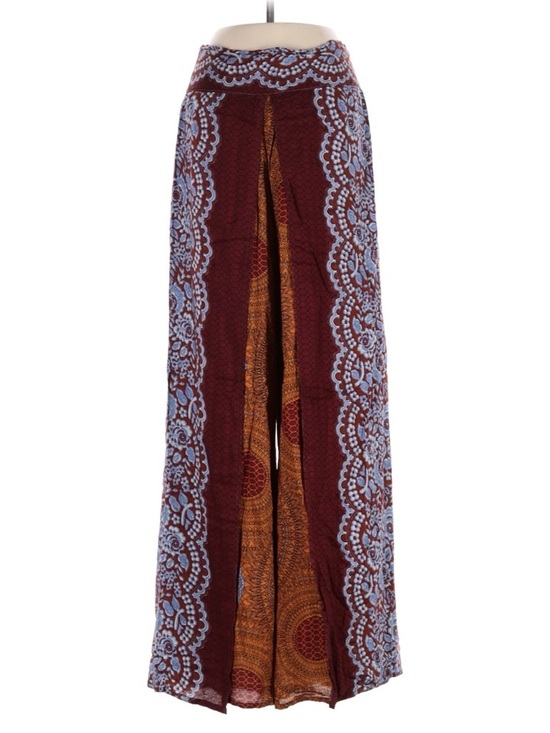 Pants - Boho Paisley Wide Leg Pants XS Burgundy Orange Cotton Blend Festival Pants